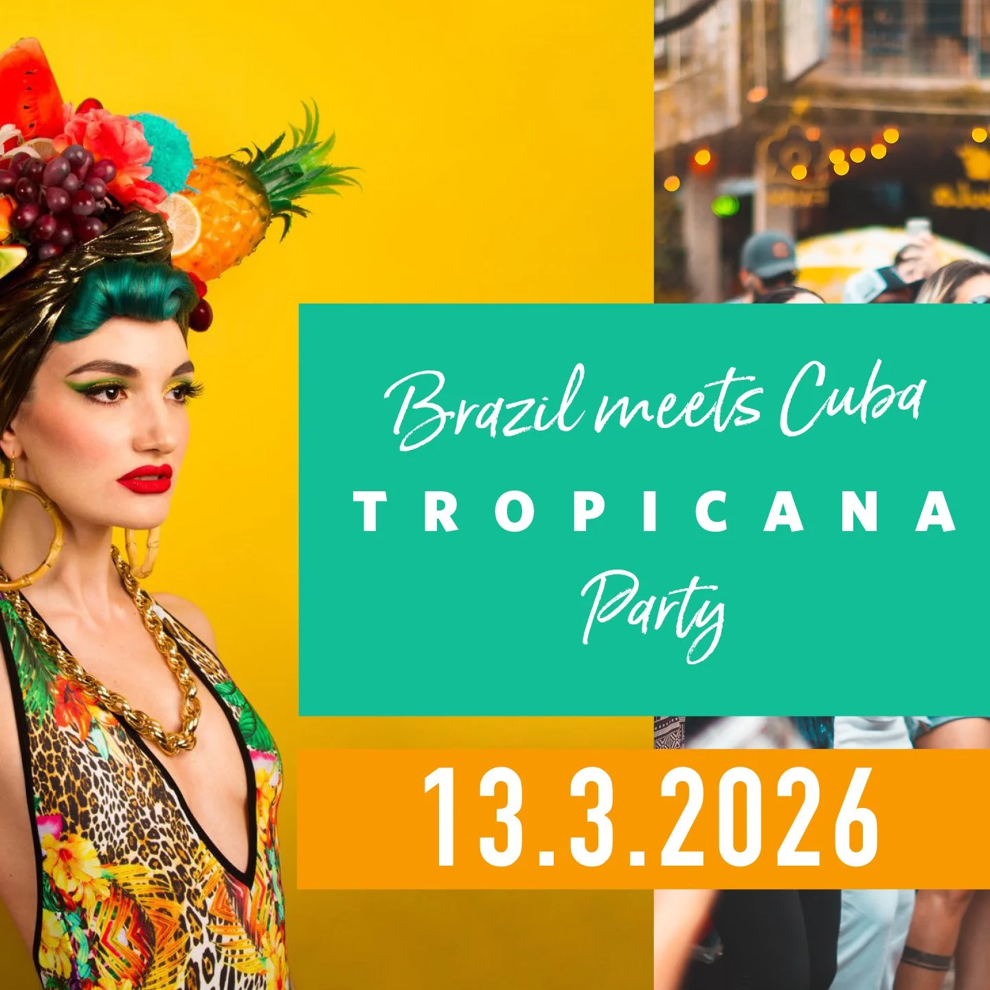 🍍💃🪇 TROPICANA 13.3.2026 🍍💃🪇

Let's enjoy this late summer with a colourful, exotic, lush and hot PARTY &mdash; Cuba meets Brazil 🌺

Come into a world of tropical feels and sip on a Pina Colada, Cuba Libre, Mojito &amp; Co. We can't travel, but