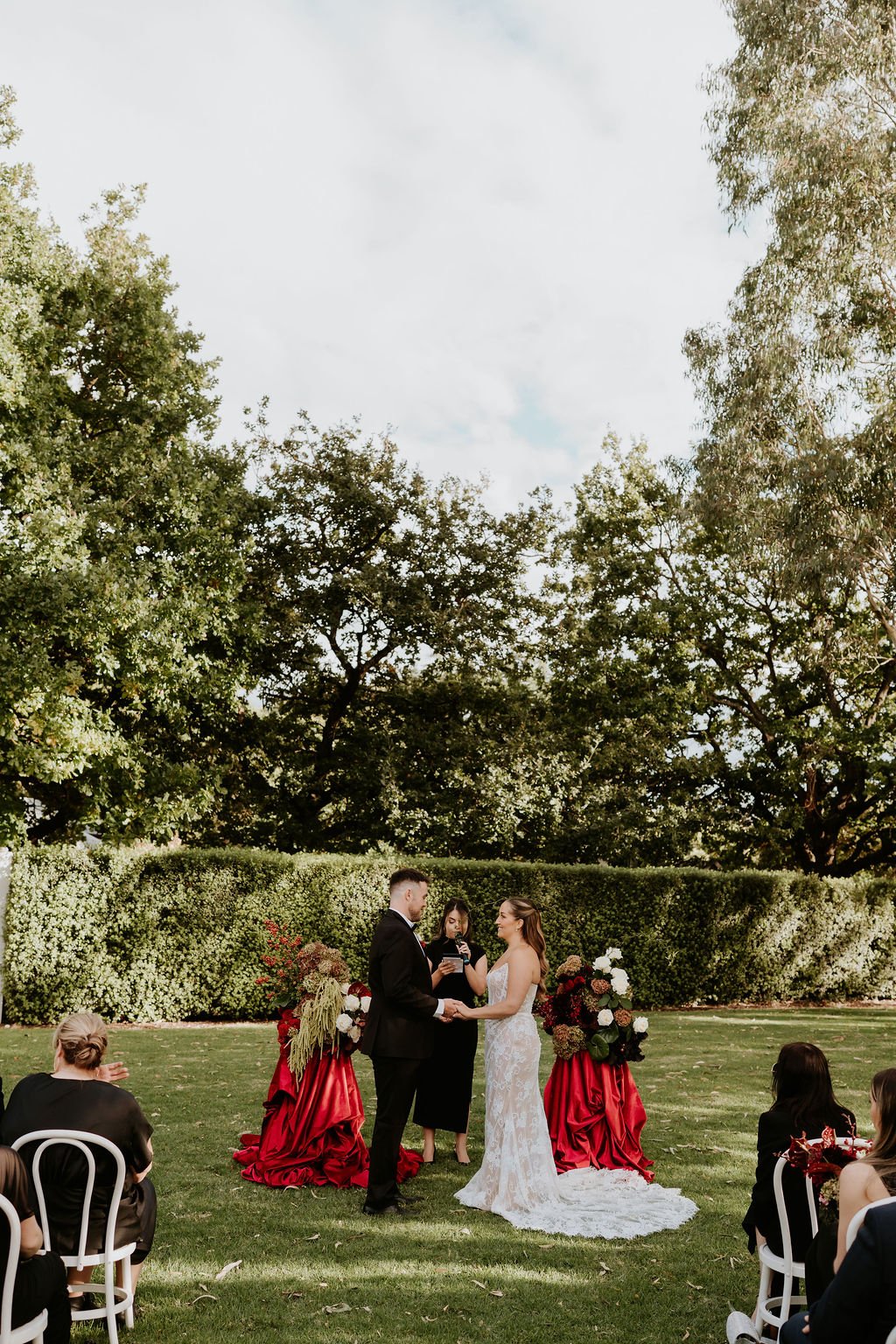 Red velvet, lush florals looking good at Mewburn Park &hearts;️

There&rsquo;s just something about rich textures and romantic tones that brings a wedding to life&mdash;warm, elegant, and a little bit dramatic in the best way.

Proof that bold can st