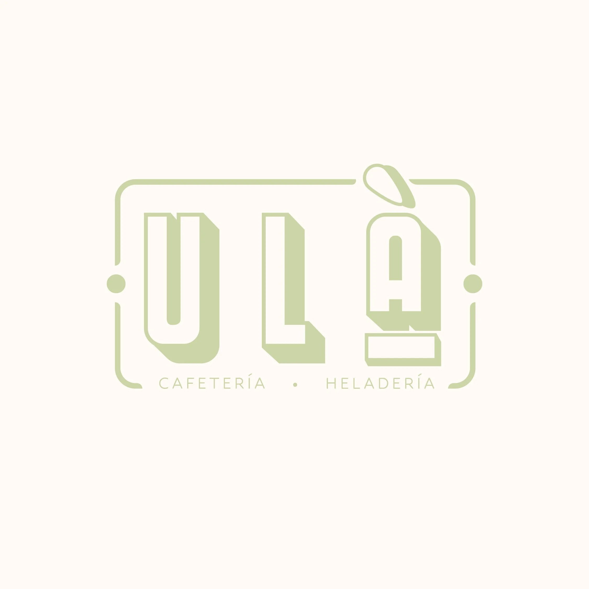 Logotipo de ULÁ, cafetería y heladería, en color verde claro sobre fondo blanco.