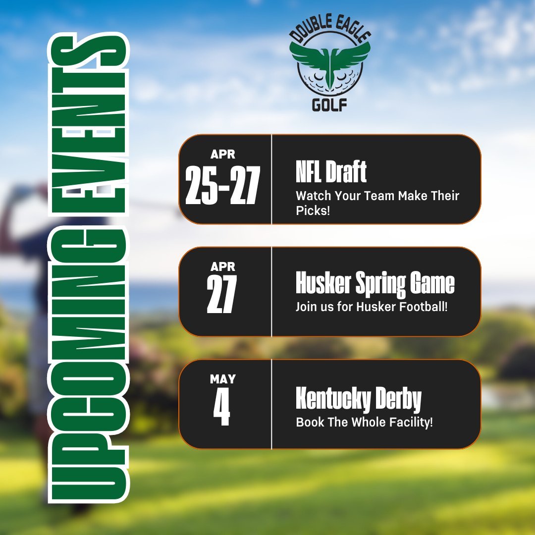 A lot of fun events coming up soon! Starting tomorrow we have the NFL Draft! This Saturday, we have Husker Football Back, and next weekend we have the Kentucky Derby in full effect! 

Book you time now! #72andSunny