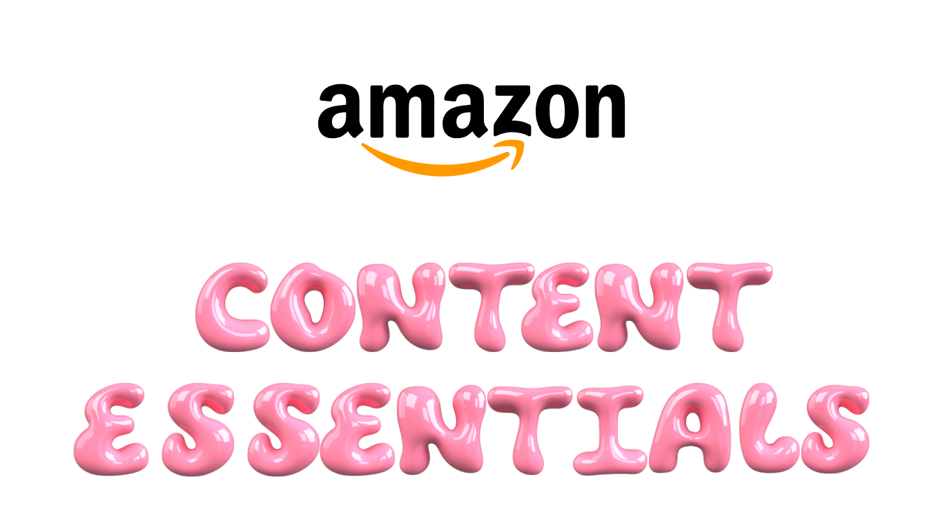 Pink 3D balloon-style text reading 'Content Essentials' with an orange arrow pointing to the right above the text.
