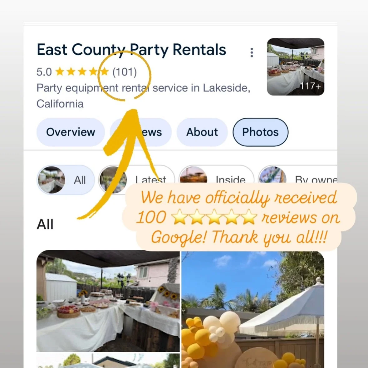 Wow&hellip;I can&rsquo;t believe we&rsquo;re finally here&hellip;100 Five-Star reviews on Google! ⭐️⭐️⭐️⭐️⭐️ Thank you all so much for your support! 

#backtoschool #backtoschoolspecial #discount #eastcountypartyrentals #eventrentals #partyrentals #s