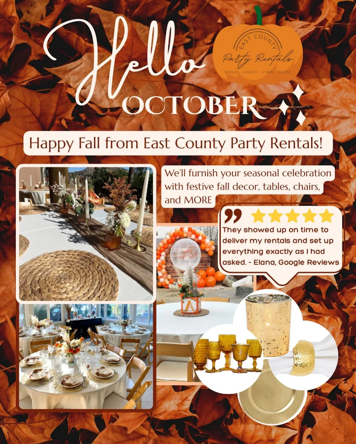 Ready to throw the most festive bash of the season? 🍂 We&rsquo;ve got the decor and seating that will bring all the fall magic! 🍁

Our amazing clients say it best - check out our 5-star rating on Google and see why East County residents choose us! 