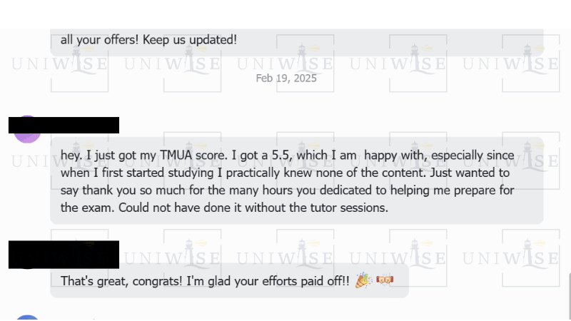 Thank you message for help with TMUA