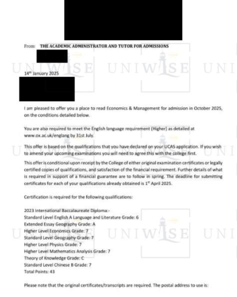 Oxford Economics and Management Offer Letter