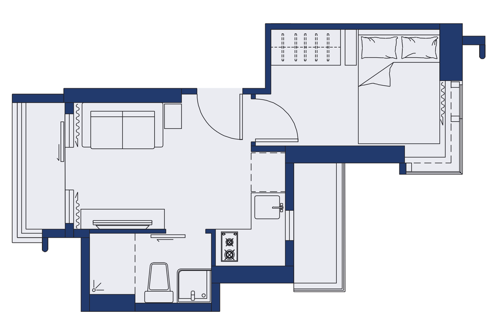 1 Bed + Balcony | 383 - 389 sq ft Gross