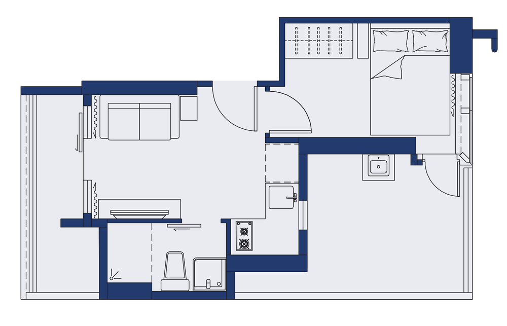 1 Bed + Terrace | 349 - 355 sq ft Gross