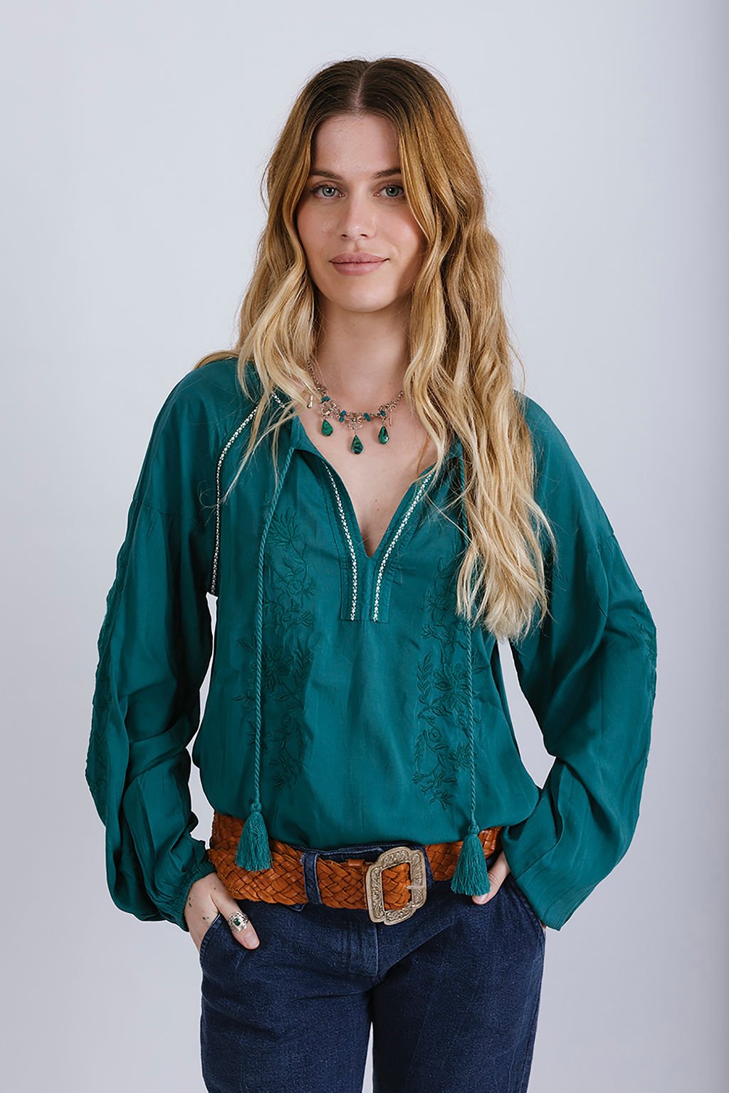Desert Bloom Blouse-Emerald