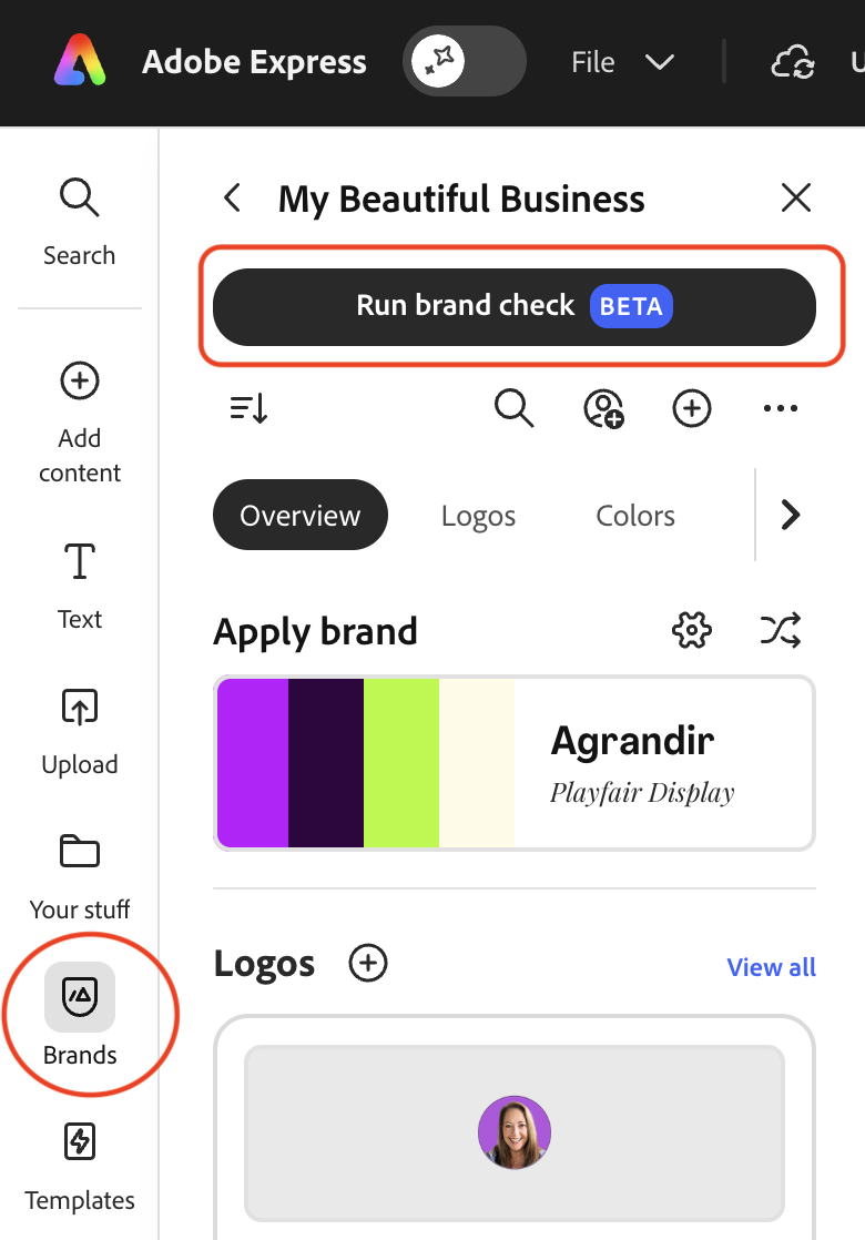 How to run a brand check in Adobe Express