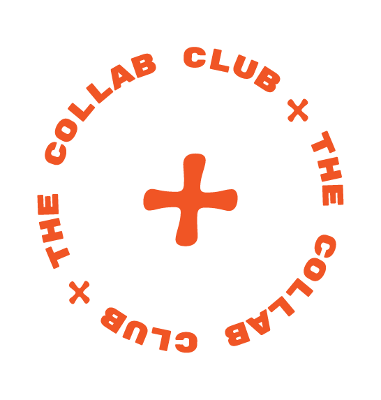 A black circular logo with an orange cross in the center and orange text around the circle that reads 'The Gollab Club + The Gollab Club + The Gollab Club + The Gollab Club'.