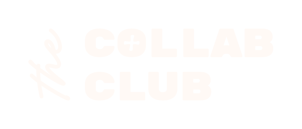 Text graphic reading 'The Collab Club' with stylized font, black background, and white lettering.