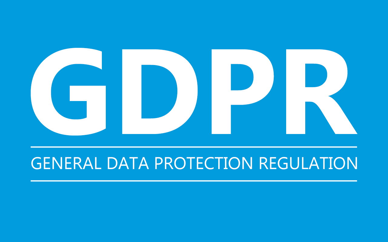GDPR logo with the text 'General Data Protection Regulation' on a blue background.