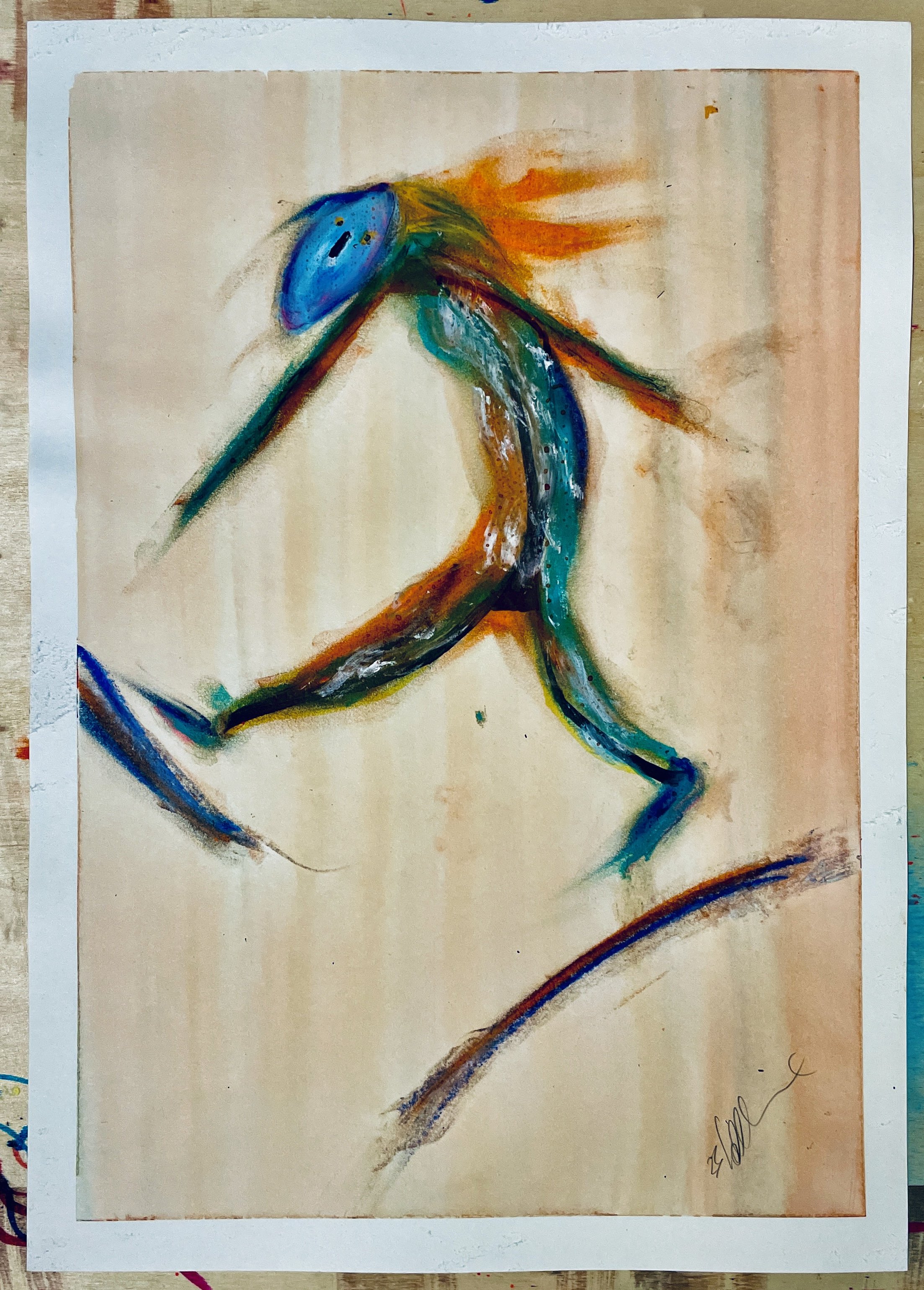 Walking. Abstract. Pastel. Aqua. Mixed Art. 
