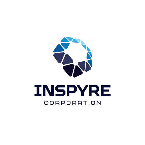 Logo of INSPYRE Corporation with a circular design made of blue polygonal shapes.