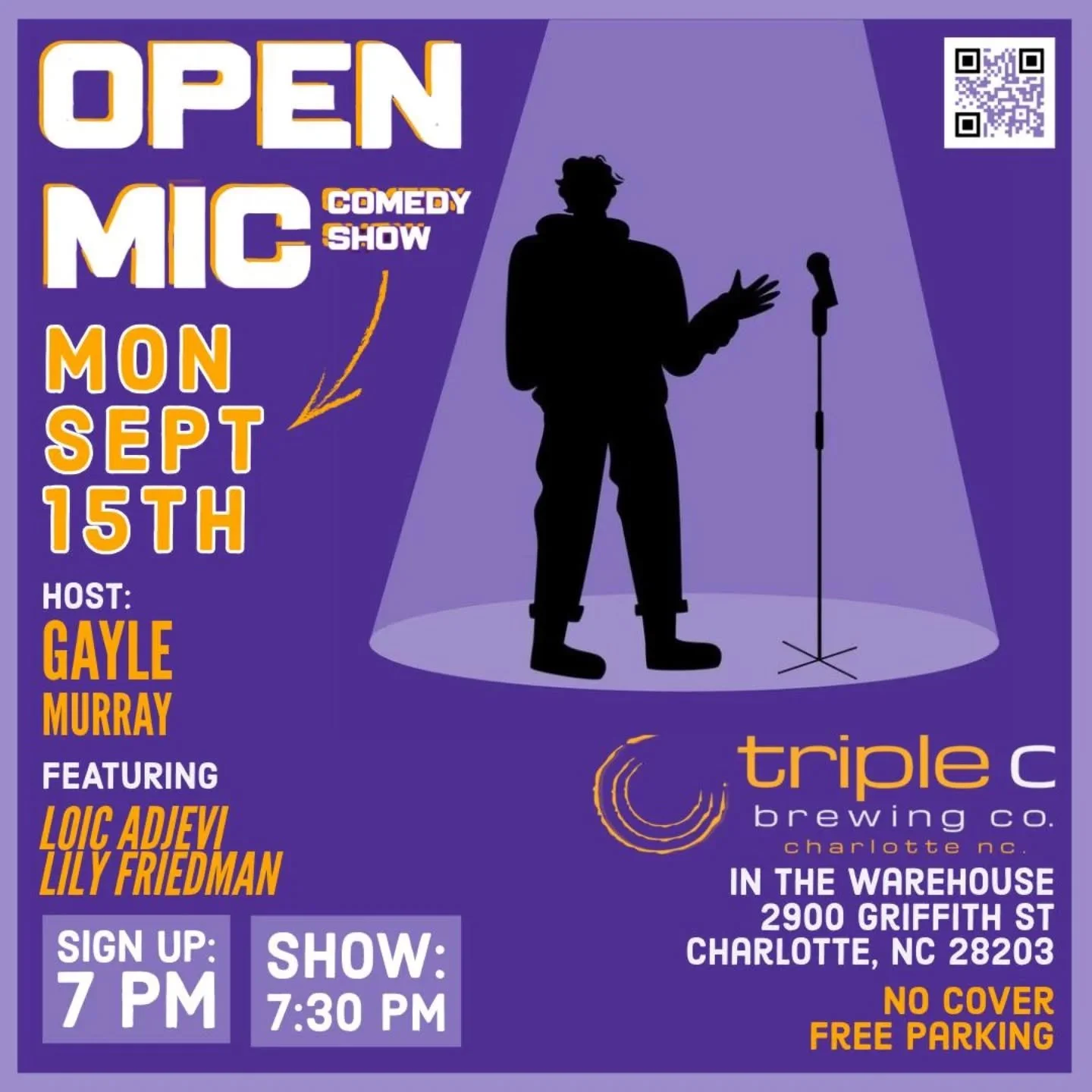 🎤 MONDAY NIGHT LAUGHS ARE BACK 
Triple C Brewing is serving up comedy and cold beer this Monday!🍻

Hosted by the hilarious @thegaylegatsby with featured sets from @adjevii and @lilyoftheark plus plenty of open mic spots for comics ready to test the