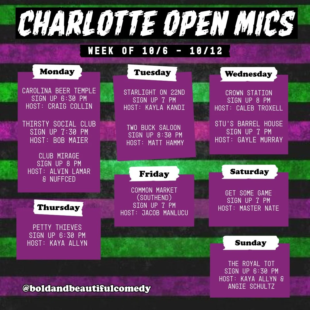 open mics for the week! one for each day 🎃
