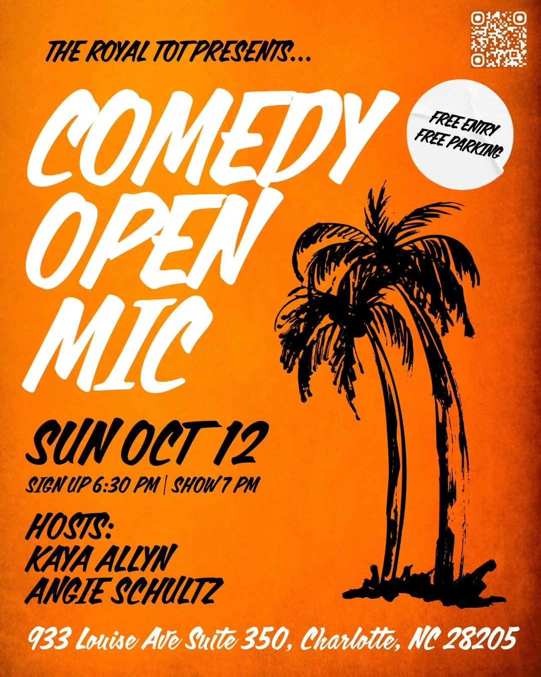 👻🎤 Get spooky, get silly!
This Sunday, we&rsquo;re summoning Charlotte&rsquo;s funniest (and weirdest) for a night of stand-up under the tiki torches 🔮🌴

Whether you&rsquo;re testing new material or just here to sip a cursed cocktail and cackle f