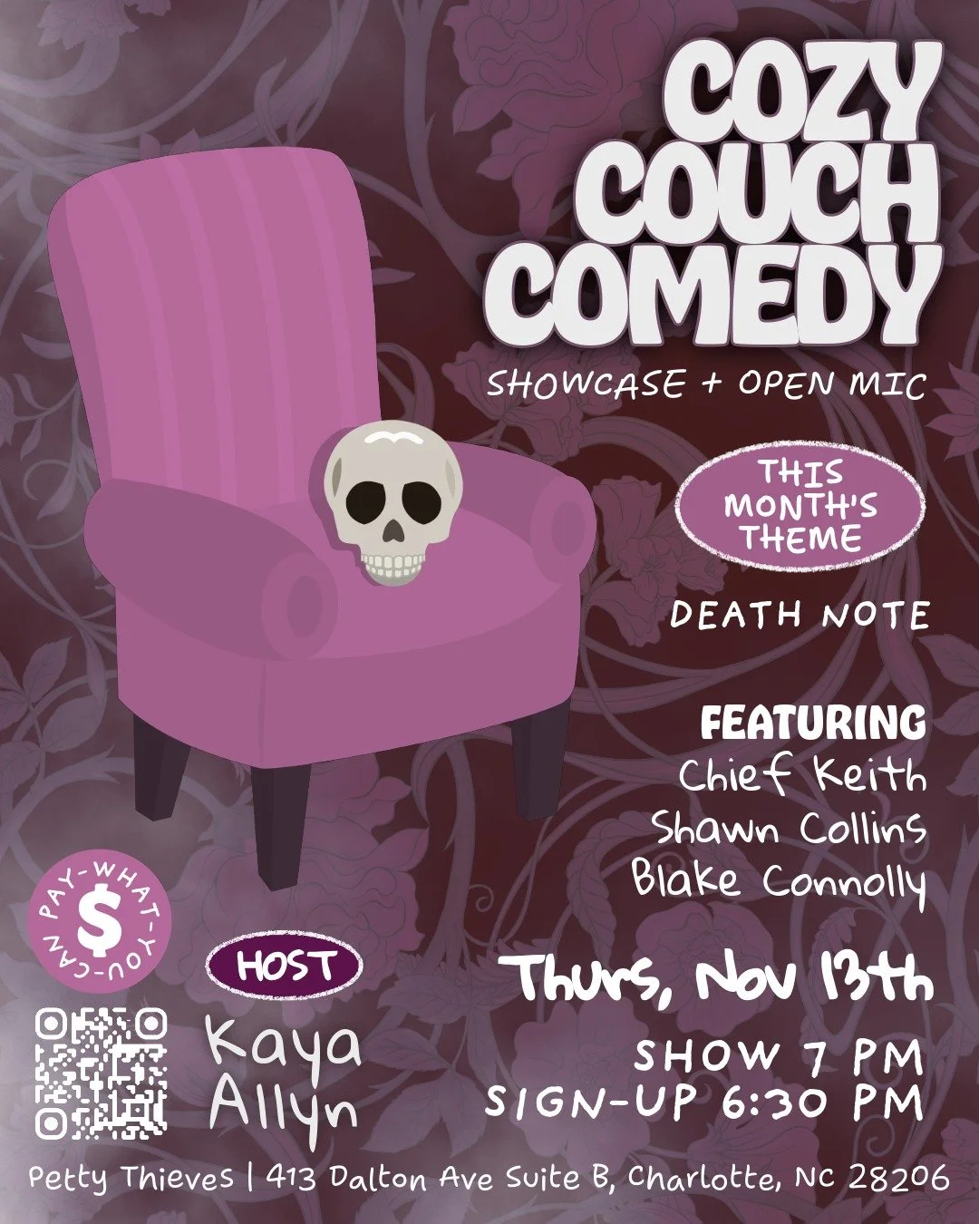 This month&rsquo;s theme is DEATH NOTE 💀🛋️
Not the anime (but also&hellip; not not the anime).

We&rsquo;re talking existential dread with a punchline. Ghosted dates. Haunted exes. Funerals with open bars. Our comics are here to dig deep... and pro