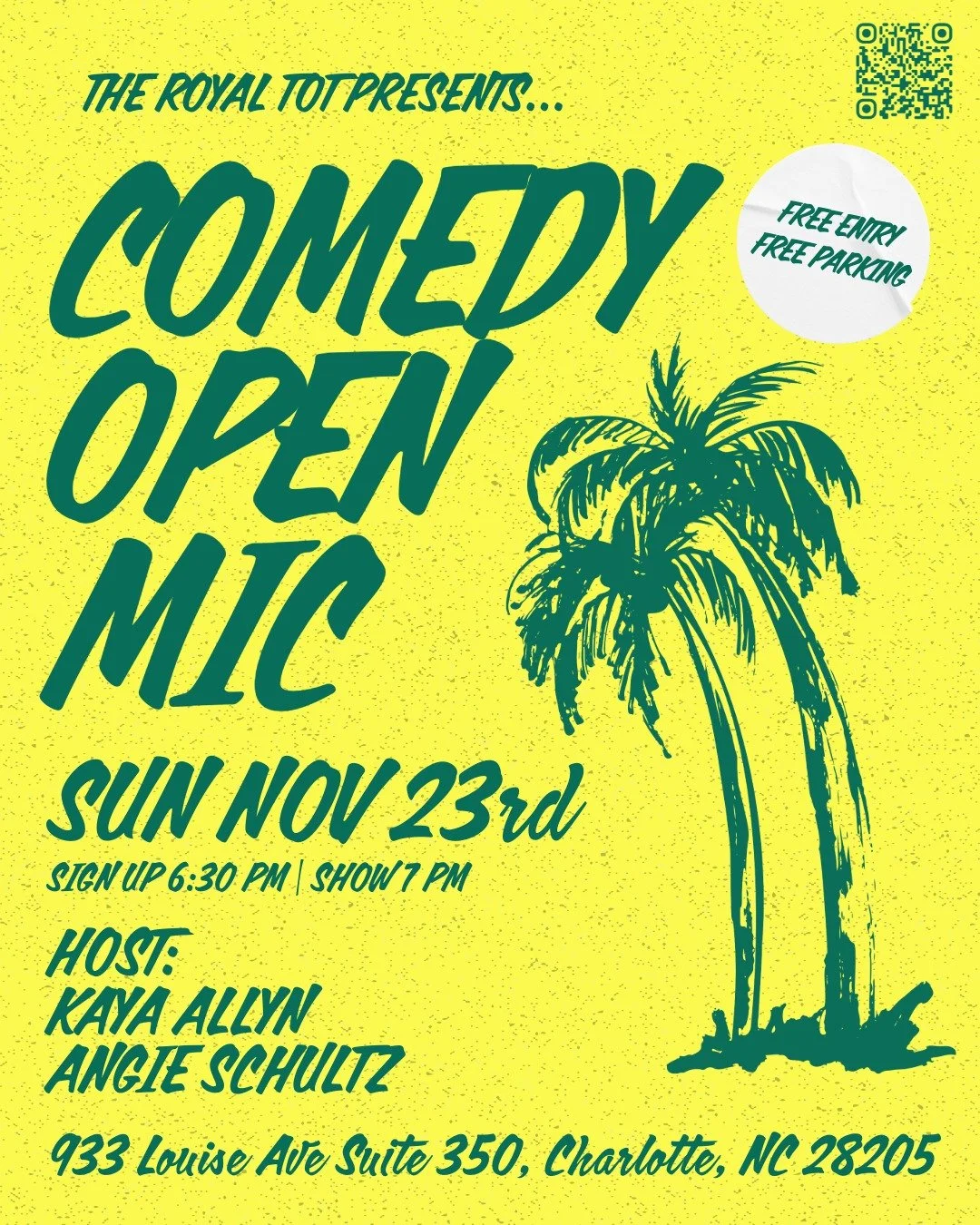 🌺 Tonight at The Royal Tot 🌺
Comedy, cocktails, and a breeze that feels like you should&rsquo;ve taken the day off.

Join us for our open mic tonight &mdash; sign-ups at 6:30, show at 7. Swing through, grab a tiki drink, and settle in while comics 