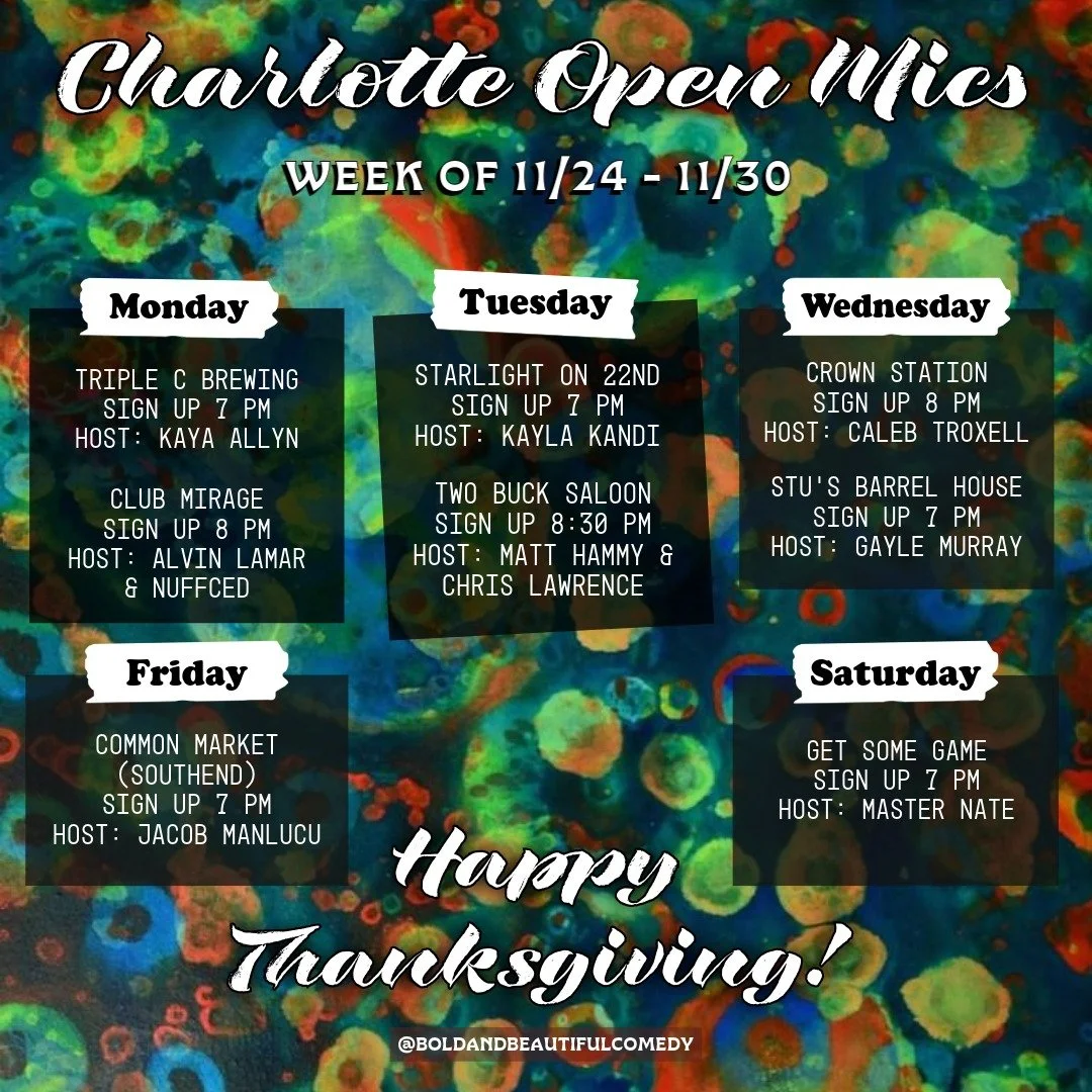 UPDATED! OPEN MICS FOR THE WEEK