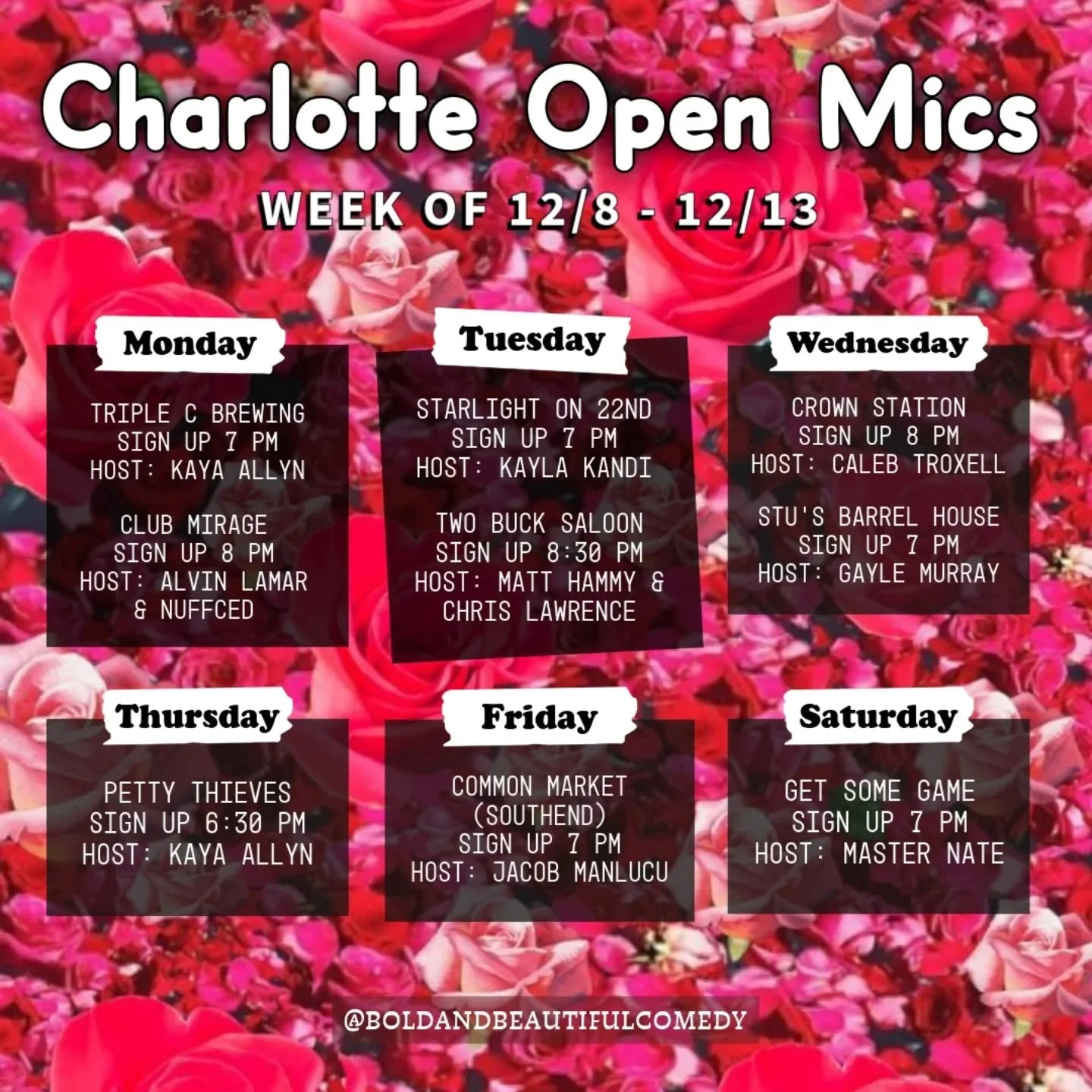 Open mics this week!
.
.
#charlottecomedy #queencitycomedy #standupcomedian #comedian #standupcomic #comic #livecomedy #localcomedy #jokes #standupcomedy #standupcomedians #charlottenc #comedian #comedy #comedyshow #nccomedy #standup #queencity #uniq