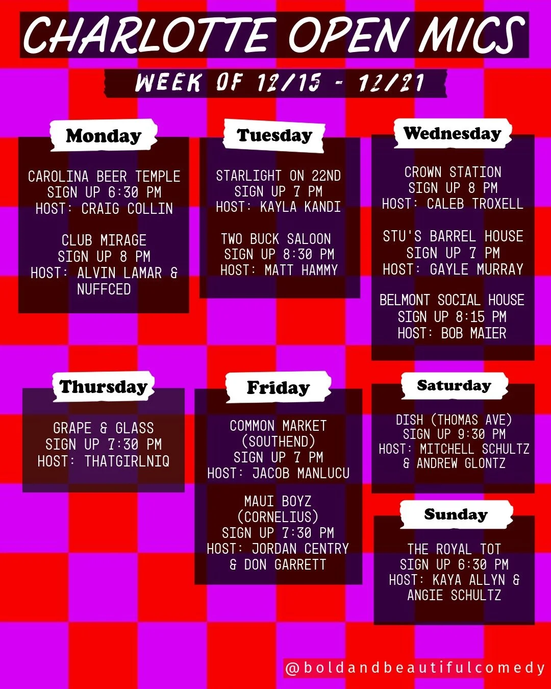 open mics for the week!