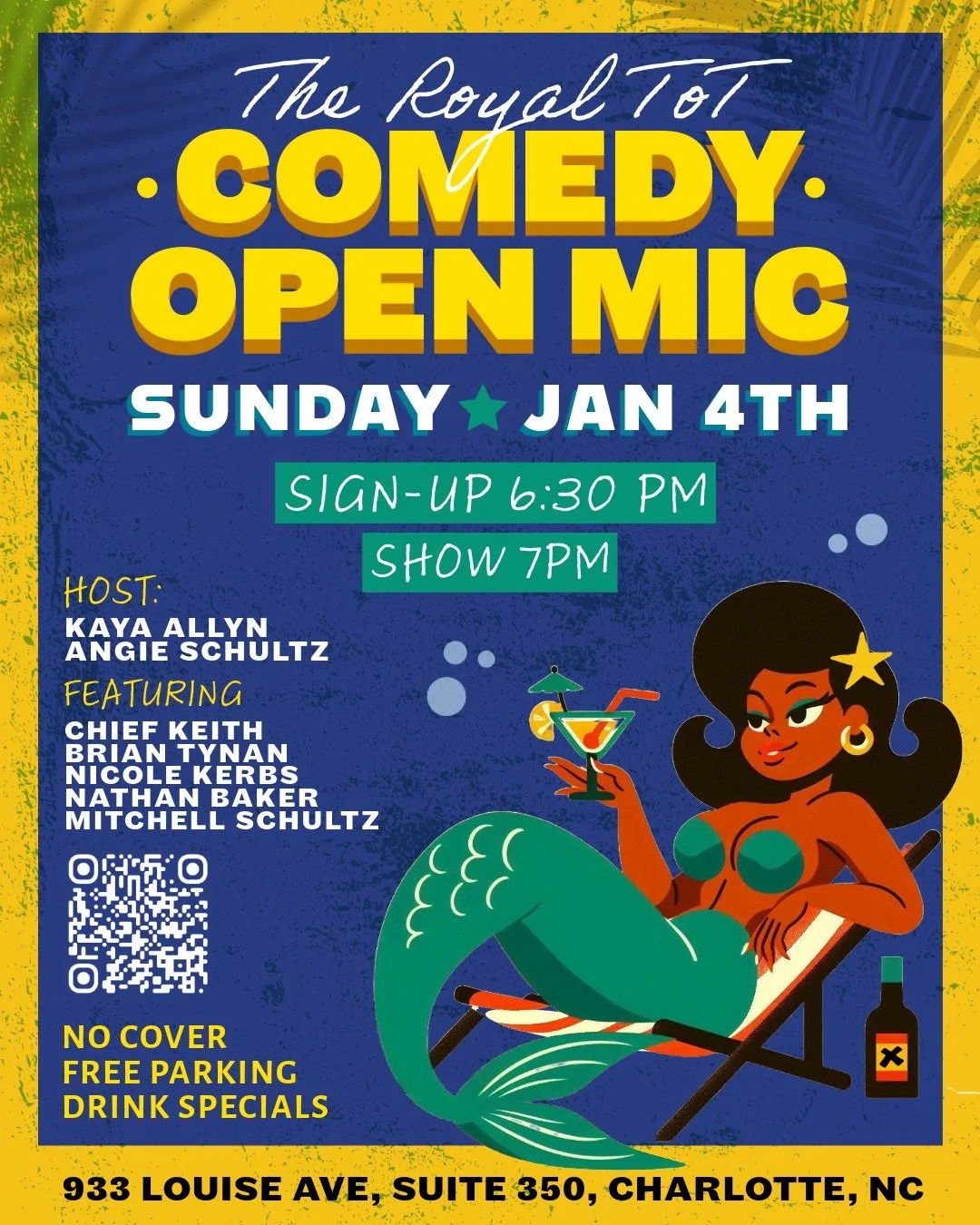 🌴 TONIGHT at Royal Tot 🌴

Join us for comedy in a room that does not care about your comfort zone.
Every other Sunday, the Royal Tot turns into a low-lit, high-chaos comedy playground.

🎤 Comics doing their thing
🍹 Strong drinks, tiki vibes
😈 Jo
