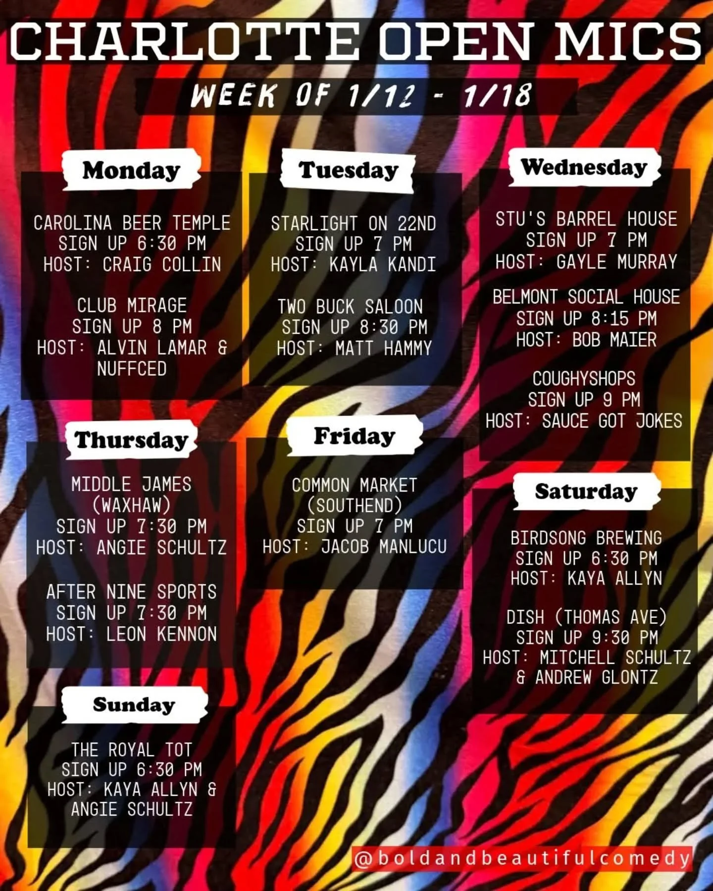 Open mics for the week