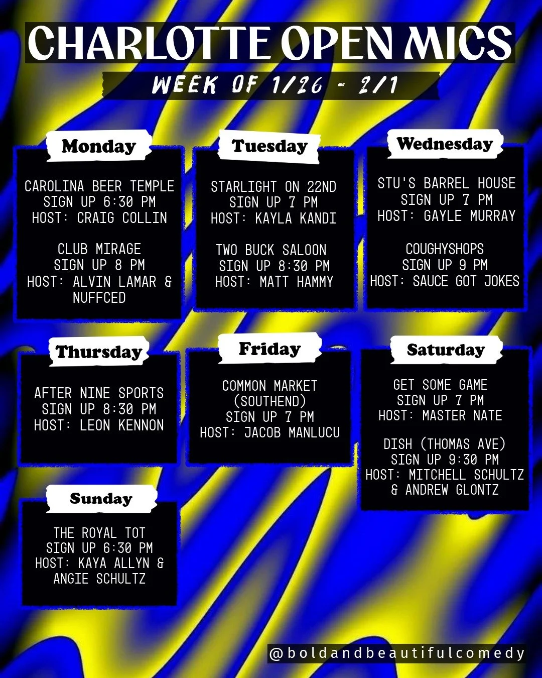 Open mics for the week!