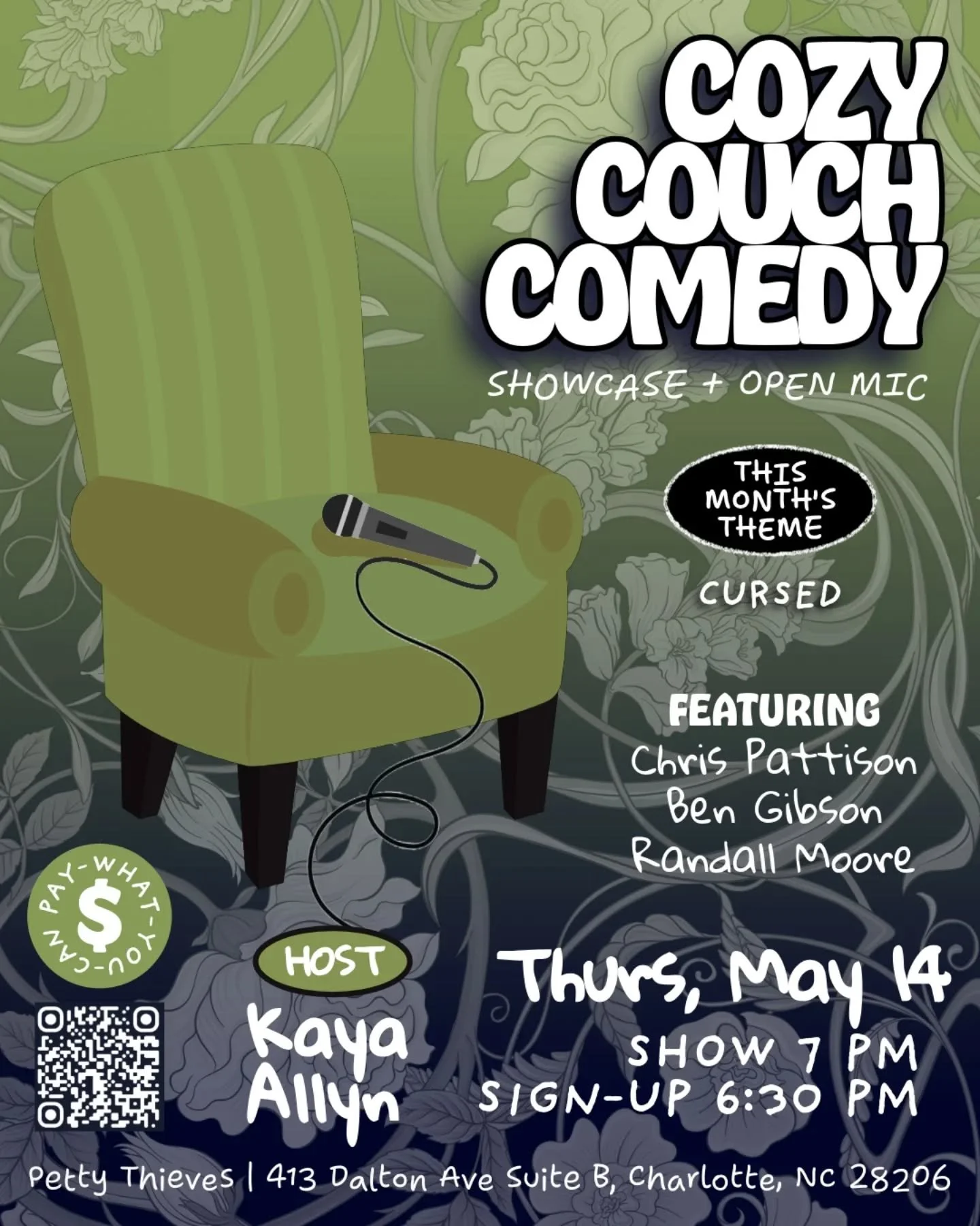 COZY COUCH COMEDY returns Thursday at Petty Thieves 🛋️🍺

This month&rsquo;s featured beer:
Cursed &mdash; a Lemongrass Helles Lager (4.2%)

So naturally the theme this month is:
fear. paranoia. bad omens. the thing standing in the corner of your ro