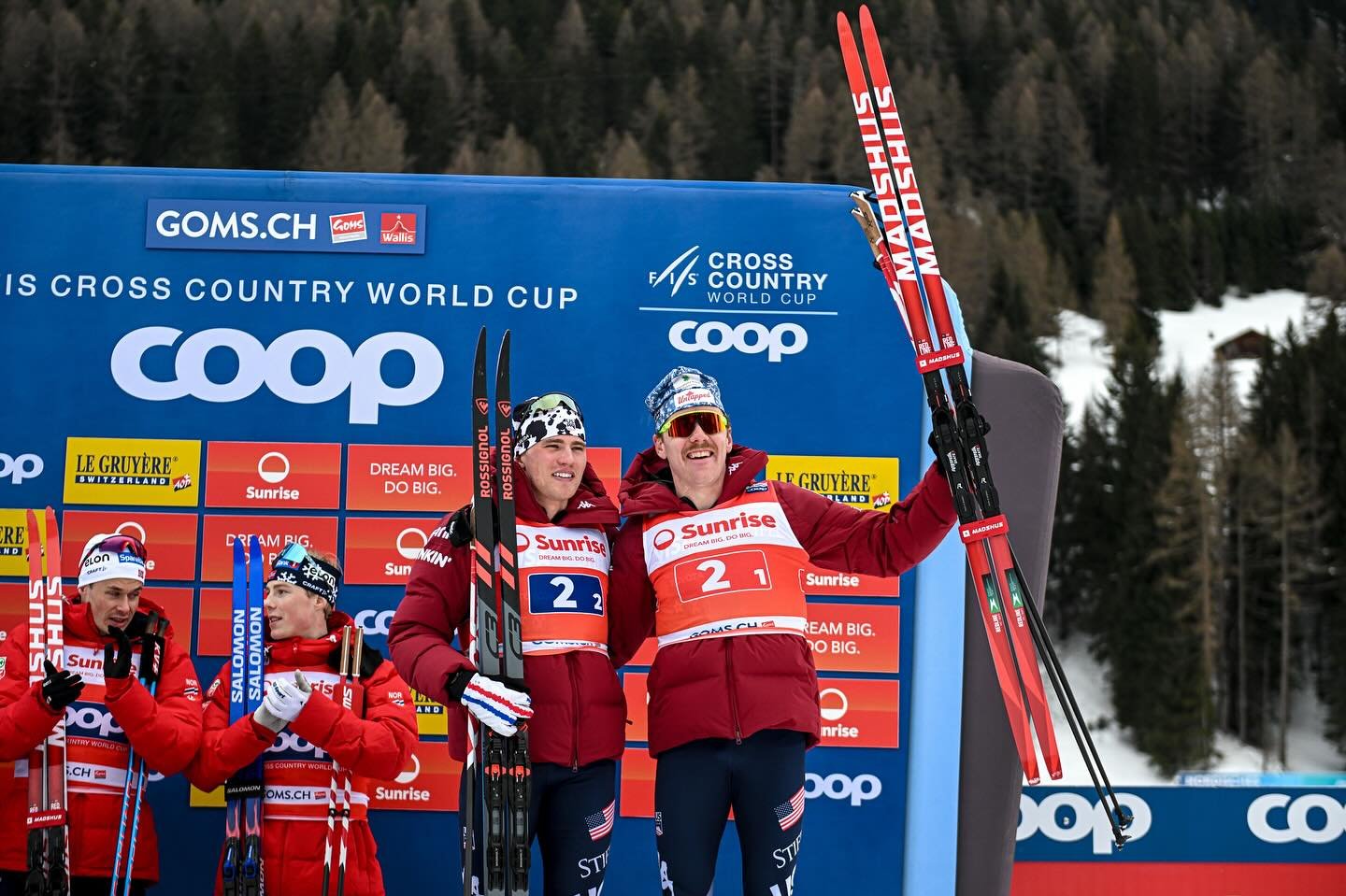 Thrilled to be back on the podium alongside my brother @gus.schumacher 😍 And it&rsquo;s the USA men&rsquo;s team&rsquo;s first ever team sprint podium! Incredible day ❤️Thanks to everyone who makes this craziness possible 😵&zwj;💫