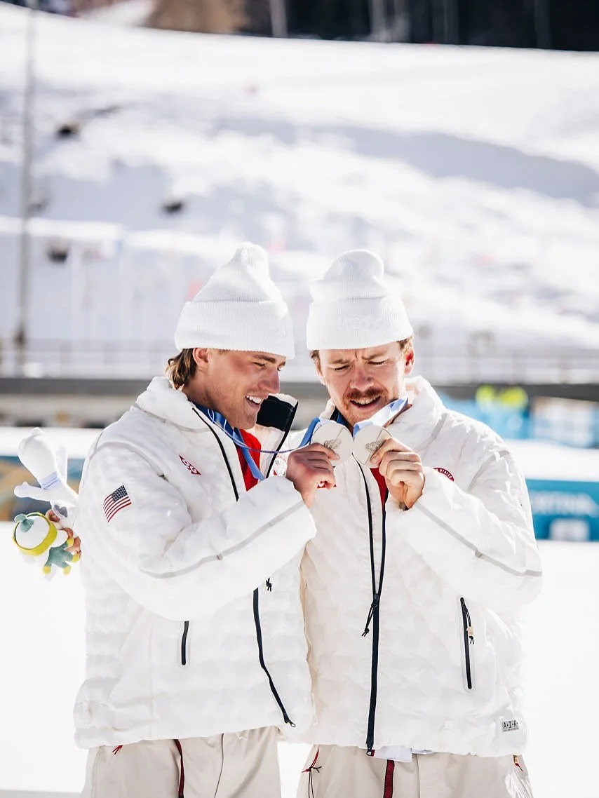 Two pictures worth a thousand words and a couple thousand hours of training 🥵 

Today&rsquo;s teams sprint medal is the result of a huge goal that the US men&rsquo;s Nordic team has thought about and chased for years and years. I am so thrilled to h
