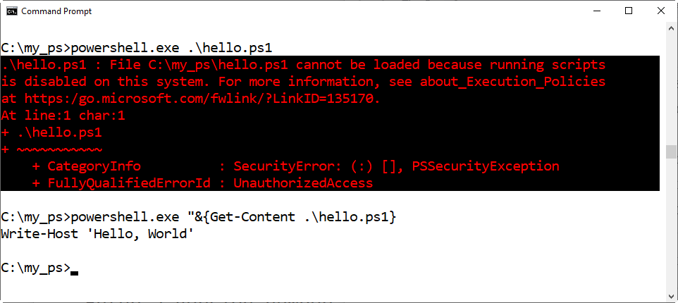 Different ways to bypass Powershell execution policy :.ps1 cannot