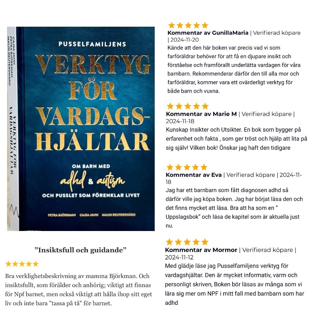 V I L K A 
R E C E N S I O N E R 🙌🏼💫🤎!

Vi &auml;r helt tagna &ouml;ver alla era DMs, recensioner och mejl som hyllar v&aring;r bok &rdquo;Pusselfamiljens Verktyg f&ouml;r vardagshj&auml;ltar&rdquo;! 
Tack! Tack! Tack! 🙌🏼

Vi &auml;r s&aring; k