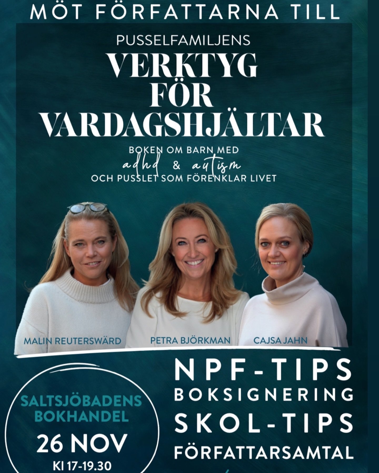 V&auml;lkomna imorgon tisdag 26 november till Saltsj&ouml;badens Bokhandel, Saltsj&ouml;baden, d&auml;r vi p&aring; Pusselfamiljen ger av v&aring;ra b&auml;sta tips f&ouml;r att f&aring; vardagen att funka b&auml;ttre runt barn och unga med NPF, sign