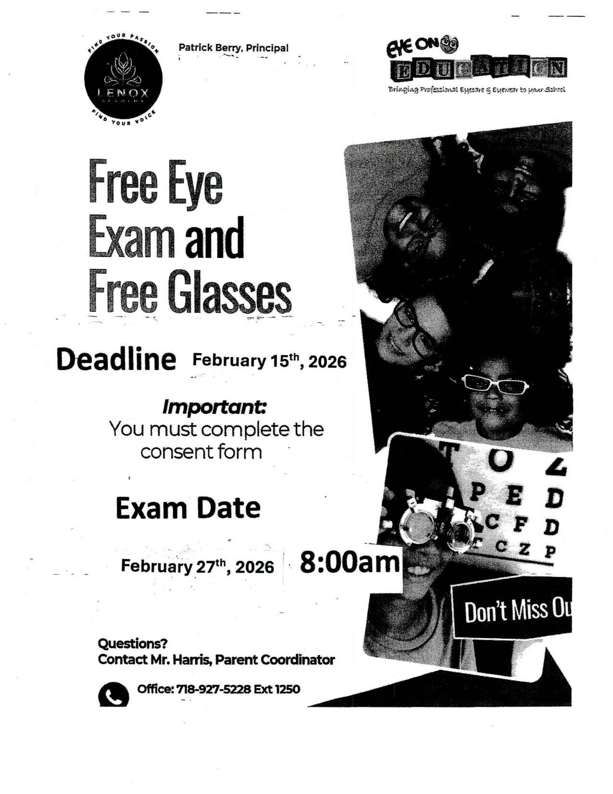 Free Eye Exam and Free Glasses