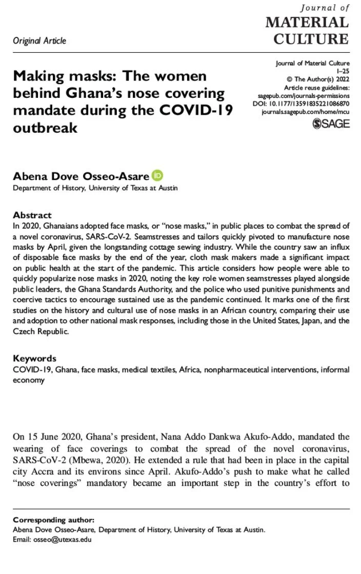 Making Masks in Ghana during Covid-19 article front page