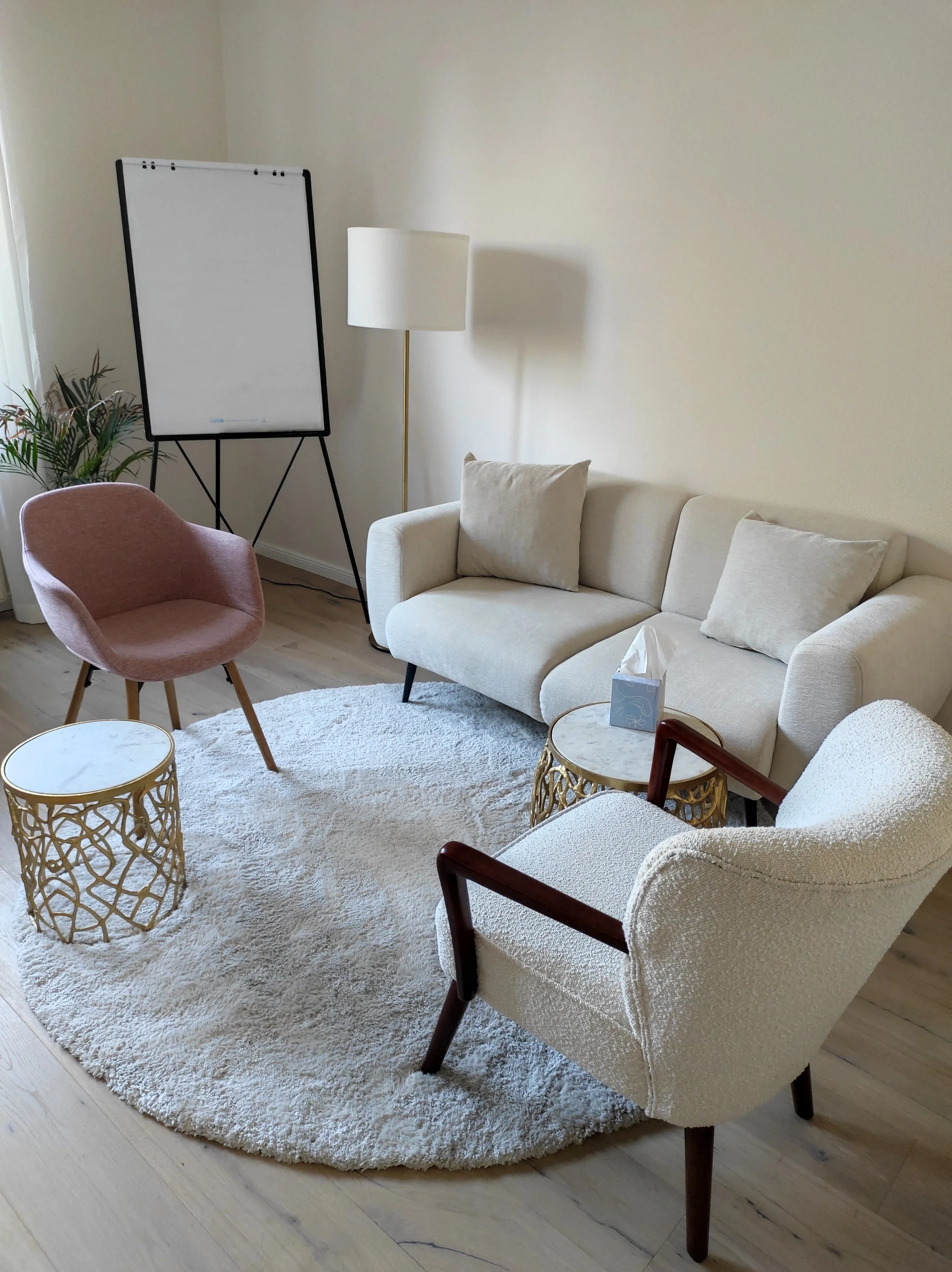 zwei gegenüberstehende Stühle symbolisieren ein Coaching auf Augenhöhe