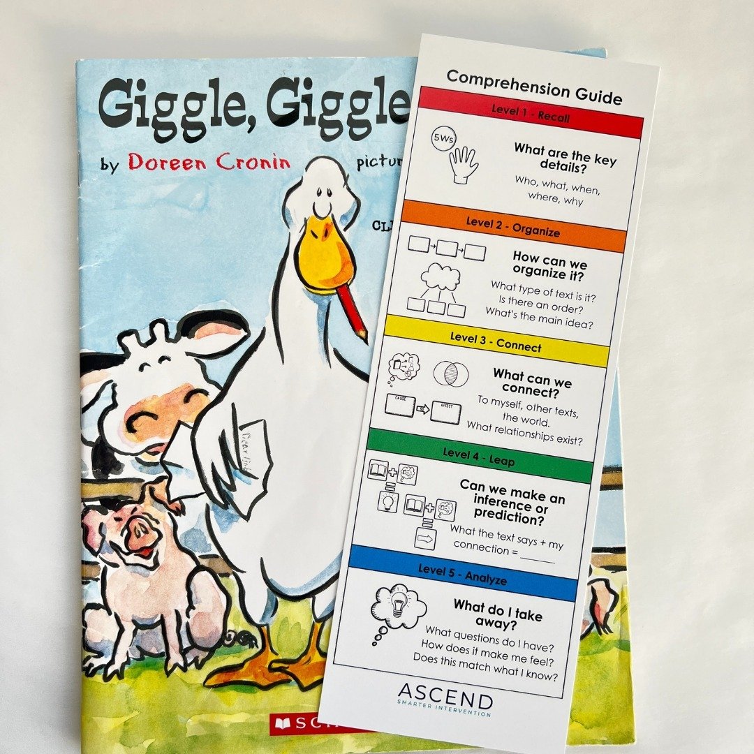 Giggle, Giggle, Quack is a favorite in our office! ⁠
⁠
When we read books with our students, we like to draw their attention to before, during, and after reading strategies, as well as the 5 levels of processing. ⁠
⁠
Use the link in our bio to grab t