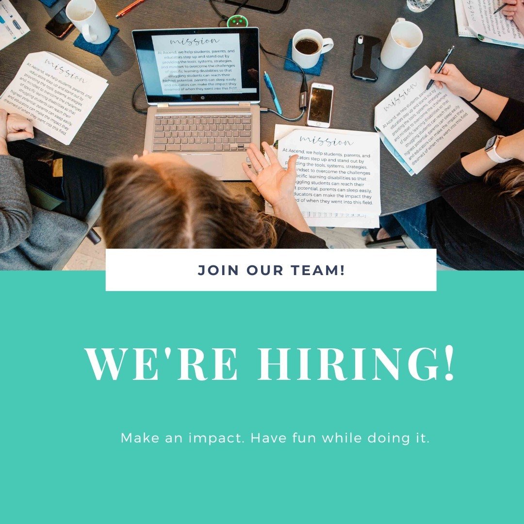 We're hiring! ⁠
⁠
At Ascend SMARTER Intervention, our mission is to support students, parents, and educators by providing results-driven assessment, educational program⁠
design, and literacy intervention. We believe that every student deserves the to