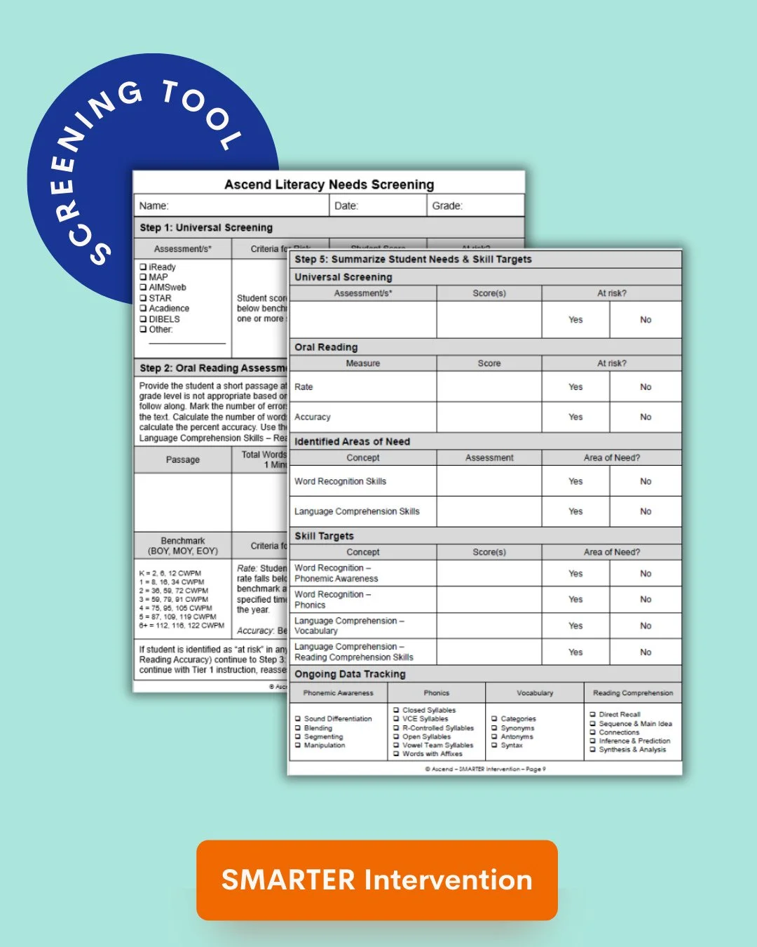 Tomorrow is the last day for 5CCL Learning Lab members to grab this Ascend Literacy Needs Screener &amp; Scoring tool inside of their library! ⁠
⁠
✨ This screening is designed to help summarize data from existing assessments to help drive instruction
