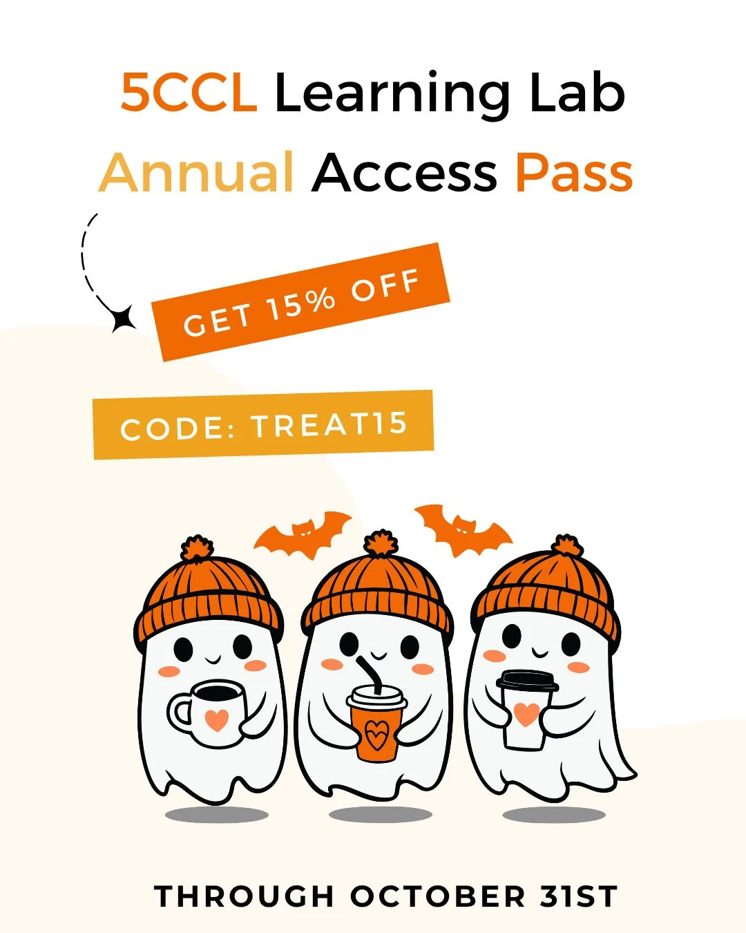 👻 No tricks, just treats!⁠
⁠
Get 15% off the 5CCL Learning Lab Annual Access Pass now through October 31st with code TREAT15.⁠
⁠
Inside the Learning Lab, you&rsquo;ll find monthly PD sessions, printable resources, and a huge library of literacy acti
