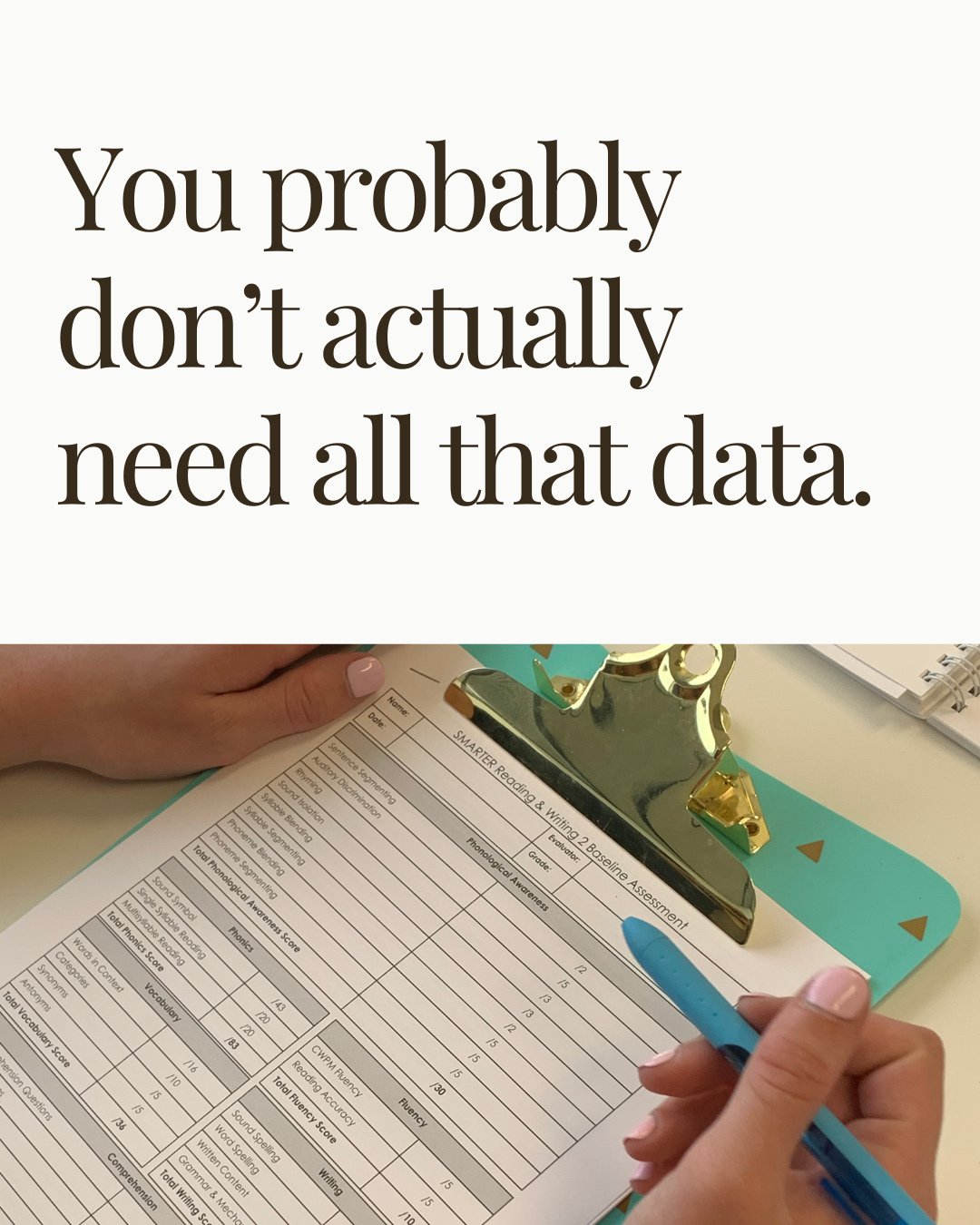 If you know me, you know that I'm an absolute data nerd 📊, but the thing is, you probably have more data than you need.⁠
⁠
There are so many literacy data points we can collect, but that doesn't mean we actually need all of that data.⁠
⁠
This year, 