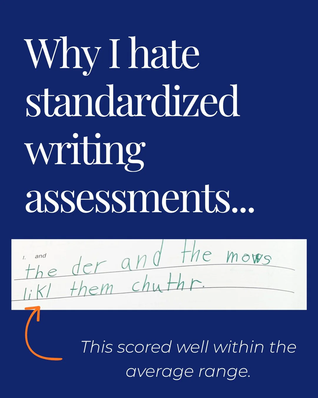 This is an actual writing sample from a standardized assessment. And it scored within the AVERAGE range. 🤯⁠
⁠
From a third-grade student.⁠
⁠
And this is exactly why standardized writing assessments can be so frustrating!⁠
⁠
Because when we look at a