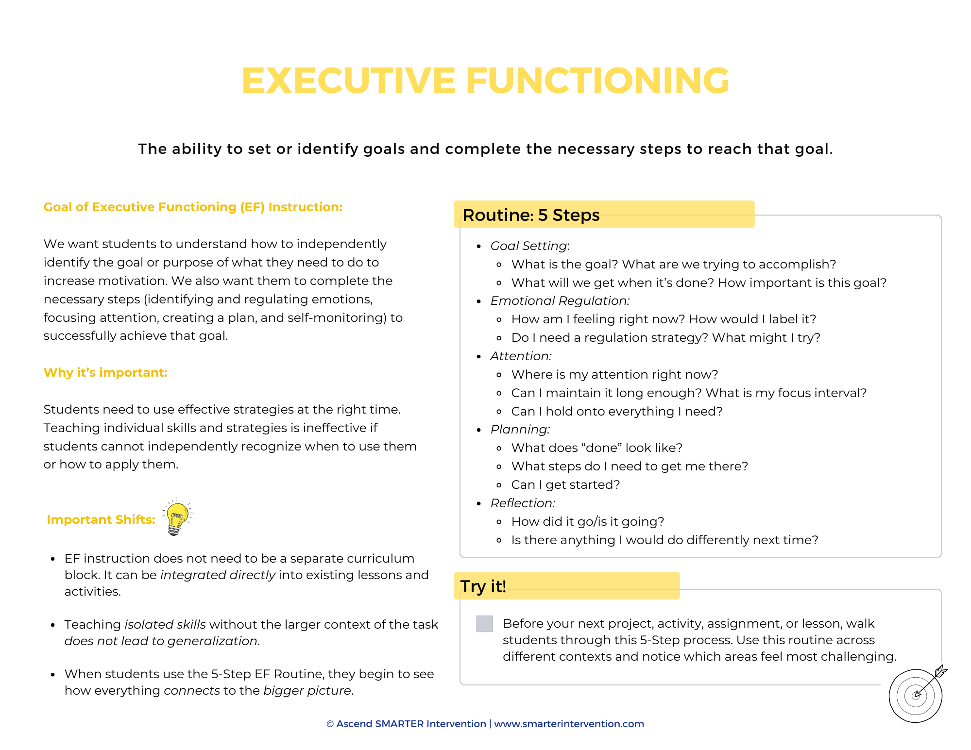 Executive functioning routine