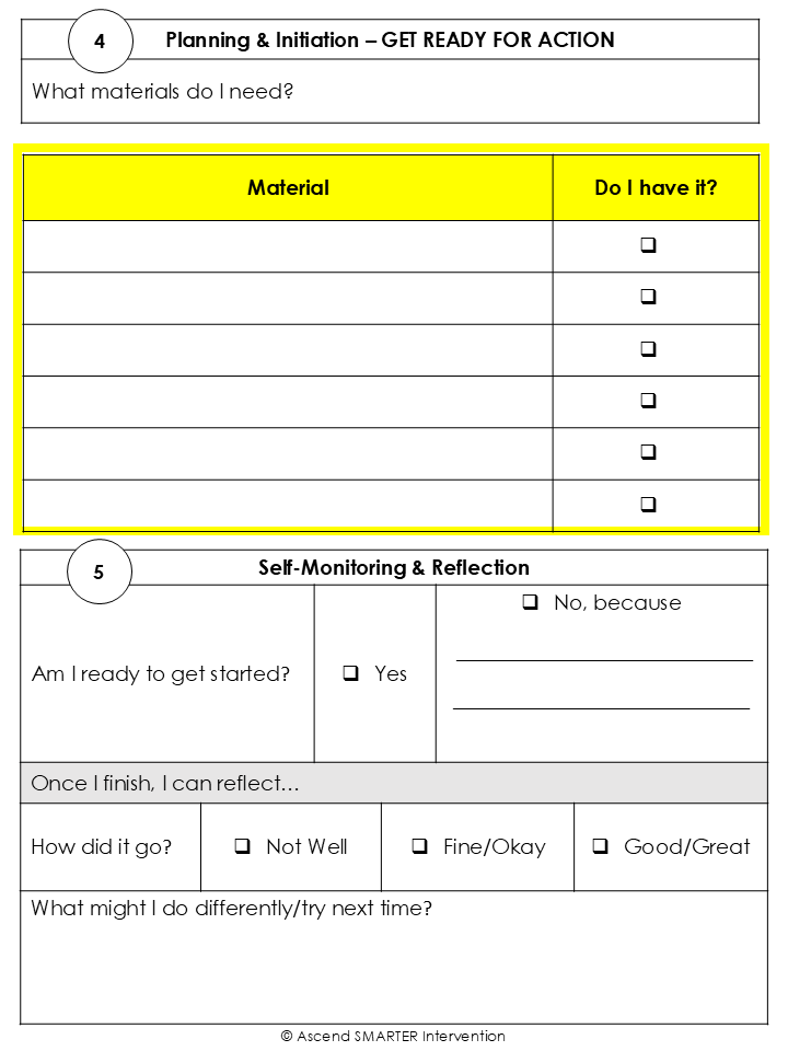 Executive Functioning Folder Materials List