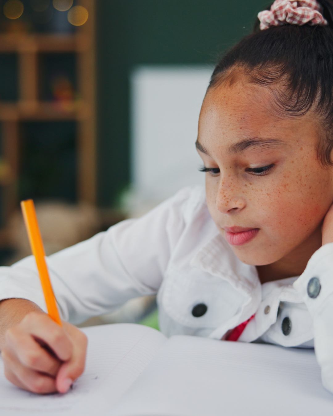 Student practicing writing with a pencil.