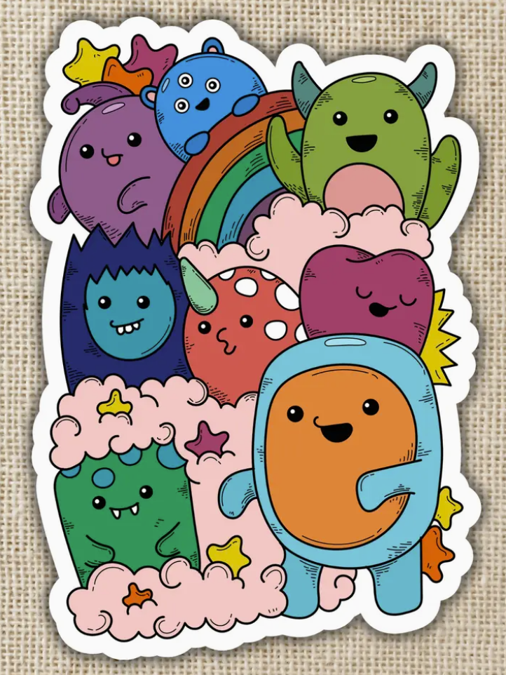 Silly Rainbow Monster Pile Sticker
