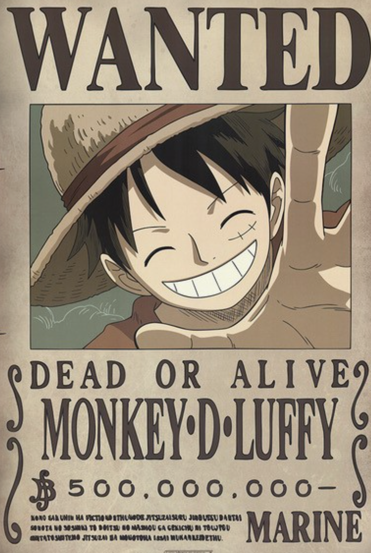 One Piece Monkey D. Luffy Wanted Dead or Alive Manga Poster