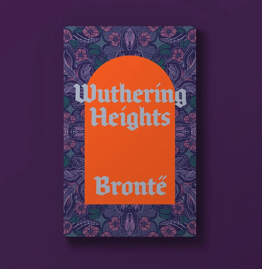 Book cover for Wuthering Heights with hand drawn botanical pattern.
